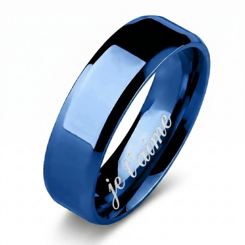 Anillo azul mezclado con interior pulido Ideal para grabado personalizado