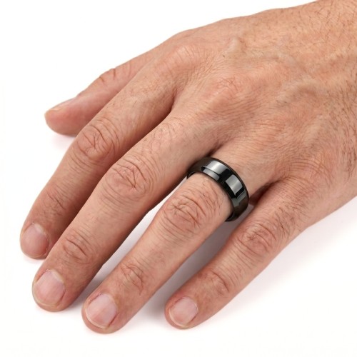 Bague pour homme en tungstène noir poli façon miroir en métal ultra-résistant de largeur 6mm