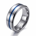 Alliance de mariage moderne pour homme en tungstène avec rainure centrale bleue