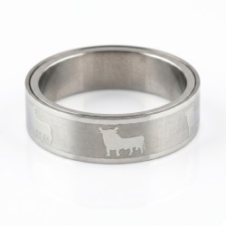 Bague anti stress rotative en acier inoxydable brossé avec motif taureau