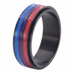 Bague anti-stress rotative pour homme en acier noir avec anneau bleu violet rouge bisexuel