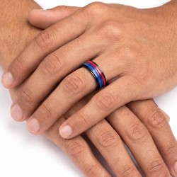 Bague anti-stress rotative pour homme en acier noir avec anneau bleu violet rouge bisexuel 2