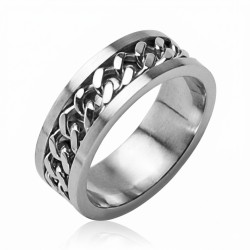Bague alliance mixte en acier inoxydable avec chaîne maille gourmette tournante anti-stress