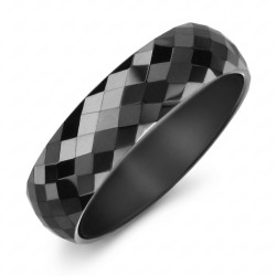Anello di alleanza misto in ceramica ad alta densità nera pura con superficie sfaccettata 6mm