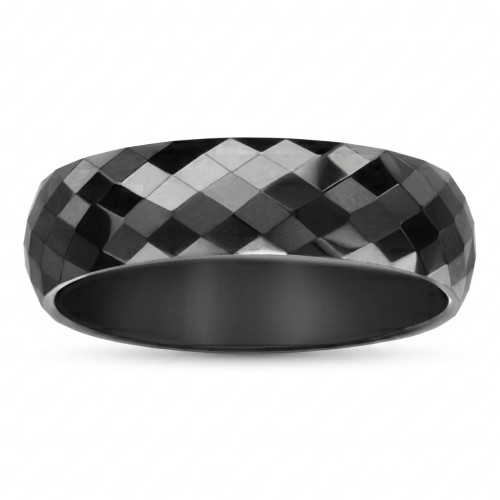 Black half-ring ring Luxury carved with multiple geometrical reasons in diameters
