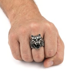 Anillo de hombre de acero inoxidable con cabecero escalofrizado 3D 2