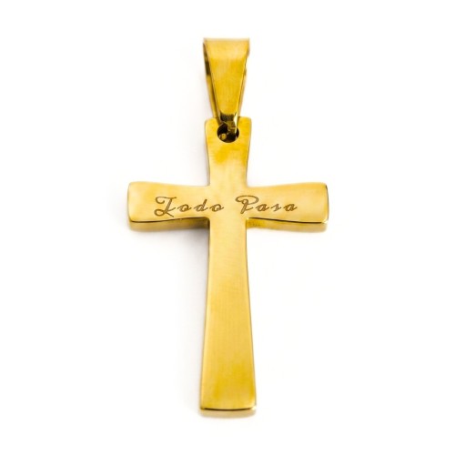 ciondolo croce in acciaio oro personalizzato da uomo con incisione laser
