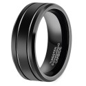 Alliance pour homme en carbure de tungstène noir mat avec double rainure élégante