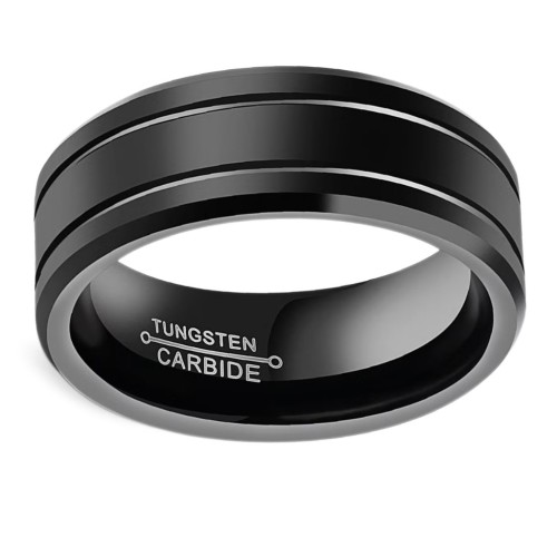 Bague de fiançailles noire au design moderne avec bande centrale finition mate