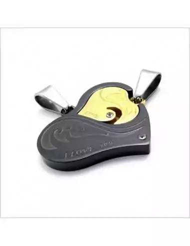 Pendant for man woman teen in steel 316L separable in 2 ideal couple in love i love you black + 2 channels new balls p192