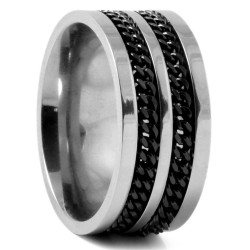 Detail of black chiseled links treated with ionization on titanium ring