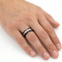 Men's Couple Engagement Engagement Ring With Black Modern Design with Silver Ribbon and Pierre
