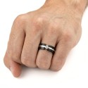 Anneau fiançailles homme noir et argent et pierre zircon sertie