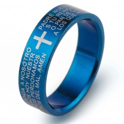 Anello in acciaio per uomo adolescente nuova preghiera biblica nostro padre blu