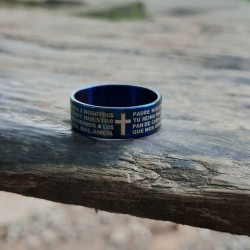 Anello in acciaio per uomo adolescente nuova preghiera biblica nostro padre blu 2