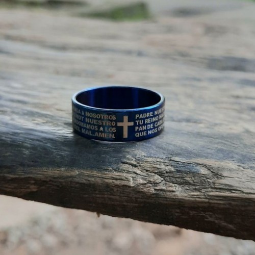 Anello in acciaio per uomo adolescente nuova preghiera biblica nostro padre blu