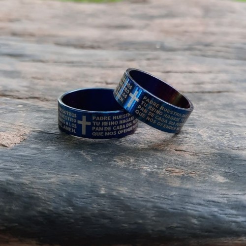Steel ring ring for men teen new bible prayer our father blue