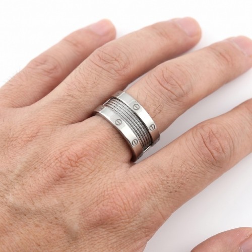 Anillo de acero inoxidable de anillo para hombres con cable de malla decorado con tornillos