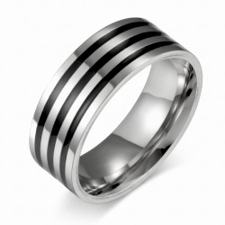 Ringring von 316L Edelstahl-Herrenring mit 3 schwarzen Linien