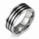 316L Stainless Steel Men's Ring Ring With 3 Black Lines