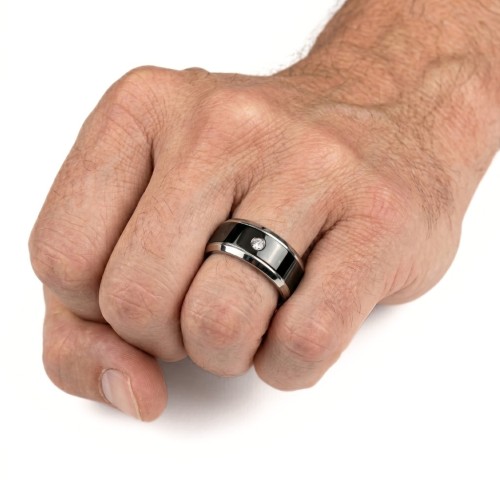 Anillo de anillo mezclado Titanium 8mm de plata de dos tonos y negro con circonio