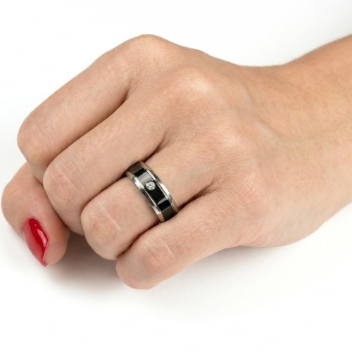 Alleanza mista Donne anello nero e argento con larghezza zircone 6mm