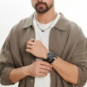 Pulsera de cuero negro trenzado 4 enlaces | Cierre de t-acero