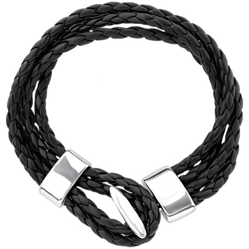 Pulsera de cuero negro trenzado 4 enlaces | Cierre de t-acero