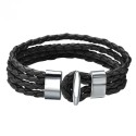 Pulsera de cuero negro trenzado con corbatas y correas de acero estilo