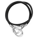 Bracelet mixte chic avec double lien en cuir noir et fermoir original en acier poli forme 2 nœuds