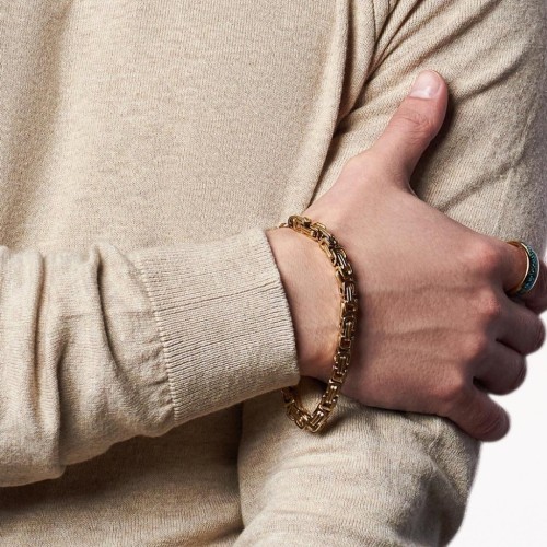 Bracciale da uomo con maglia bizantina in acciaio inossidabile oro