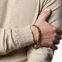 Bracelet pour homme avec maille byzantine en acier inoxydable doré