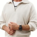 Black stainless steel engagement ring with polished central line and stone