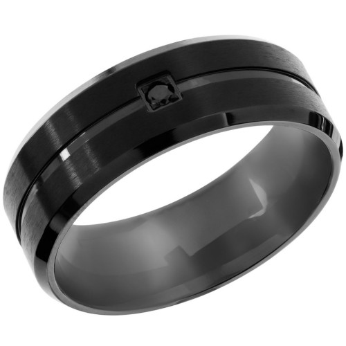 anillo de anillo de acero negro de los hombres con piedra de circonio