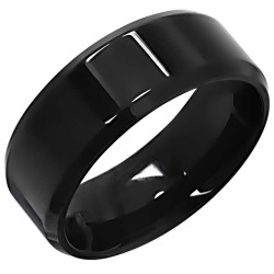 Bague Alliance Couple Acier Noir Laqué pour fiançailles ou mariage