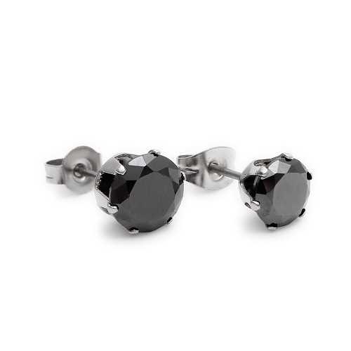 PAIR OF EARRINGS FOR MEN TEENS CLASP STEEL ROUND ZIRCON DIAMS BLACK NEW diameter of your choice 3mm 8mm ..