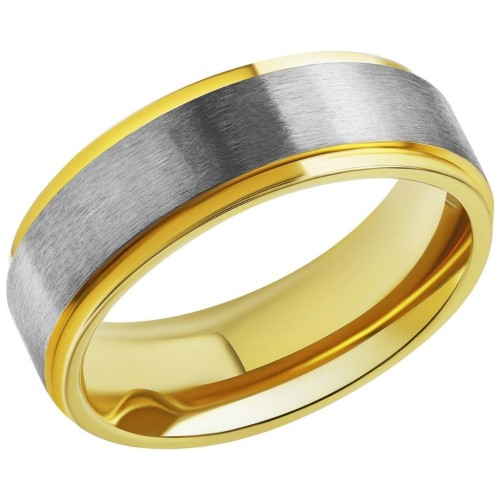 Detalles Anillo de compromiso de hombre de acero de Biolore con banda de plata cepillada y oro