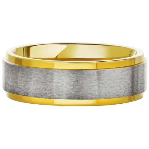 Engagement Ring Couple Female Men Two-tone Golden Steel With Silver Band