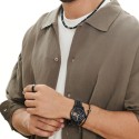 anti rotary stress ring for man in silver and black color stainless steel