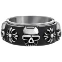 Modern stainless steel modern biker ring with skulls and Celtic cross