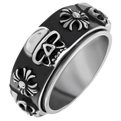 Anello rotante in acciaio inox con teschi e croce celtica con design unico