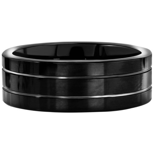 Bague anneau en carbure de tungstène noir à double rainures moderne