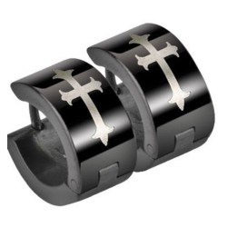 Orecchini creoli d'acciaio maschile Black Cross Flower of Lilies