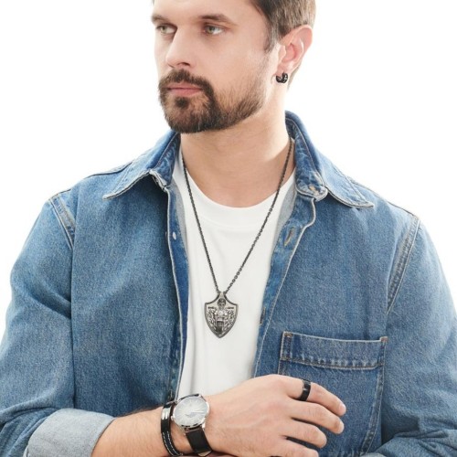 Boucles d'oreilles créoles pour homme acier noir avec croix fleur de lys