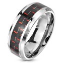 316L Stainless Steel Men's Ring and Red and Black Carbon Fiber Band
