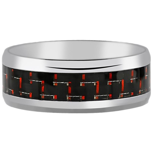 316L Stainless Steel Man With Red and Black Carbon Fiber Strip