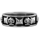 Steel Biker ring with dead heads and modern pyramids