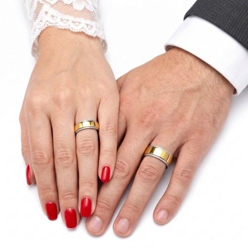 Anello di fidanzamento o matrimonio in titanio resistente all'acqua dorata e argento bicolore
