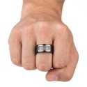 Large ring ring for man in black titanium 10mm with steel cable
