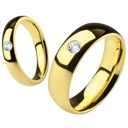 Duo d'alliances en titane doré avec pierre zirconium, largeurs adaptées 4mm pour femme et 6mm pour homme
